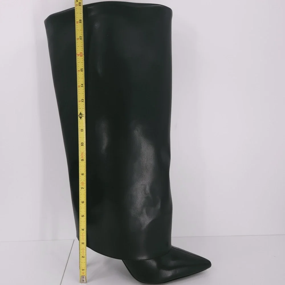 I.N.C Skylar Fold Over Cuffed Knee High Boots Black Micro Womens 11 M WC